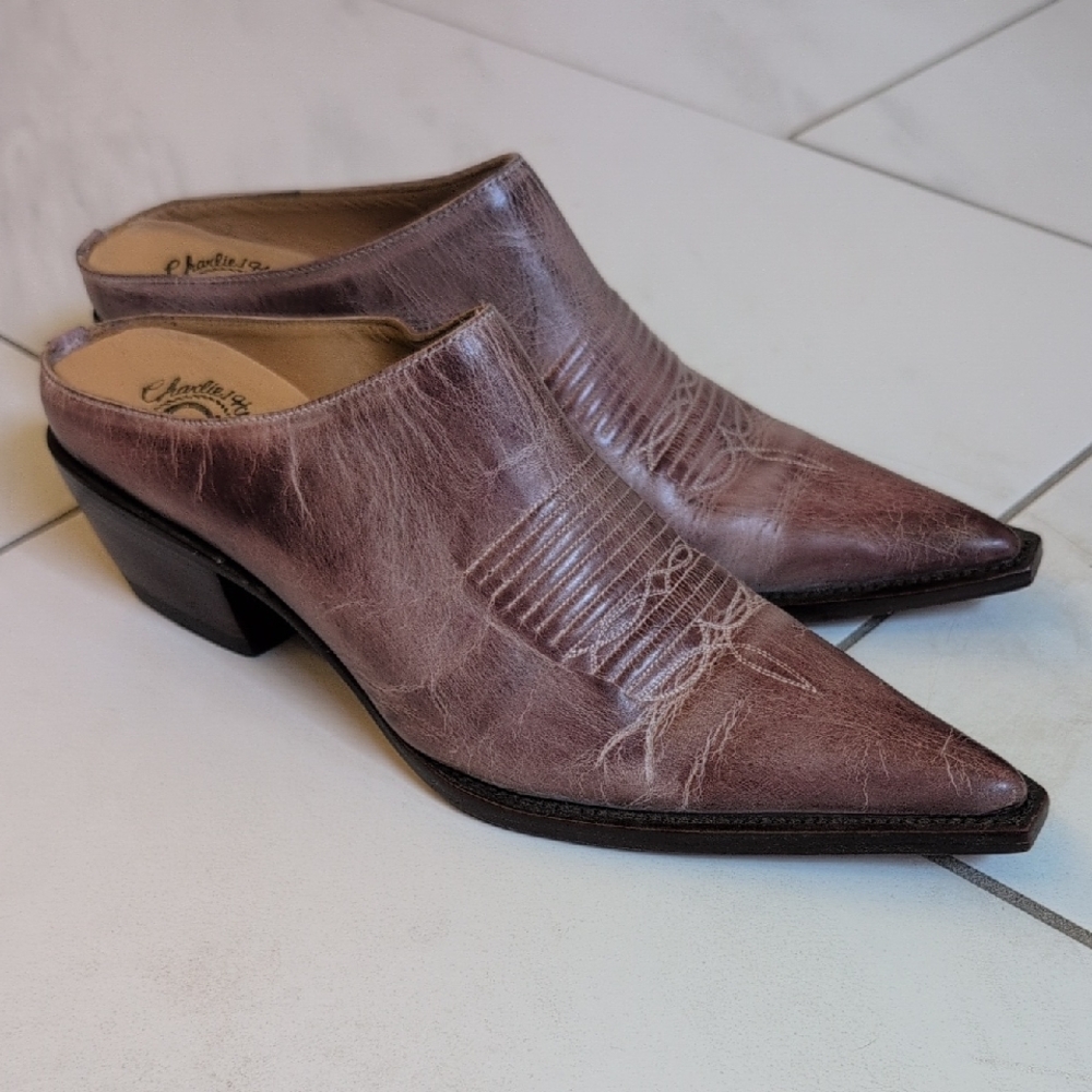 Lucchese Brown Leather Mules with Western Flair